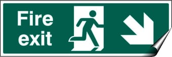 picture of Fire Exit Arrow Pointing South East Sign - 400 x 150Hmm - Self Adhesive Vinyl - [AS-SA7-SAV]