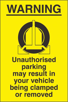 Picture of Warning Unauthorised Parking may Result in your Vehicle being Clamped or Removed Sign - 200 x 300Hmm - Rigid Plastic - [AS-WA104-RP]