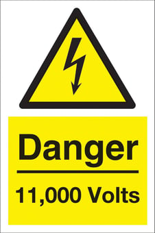 picture of Danger 11,000 Volts Sign LARGE - 400 x 600Hmm - Rigid Plastic - [AS-WA10A-RP]