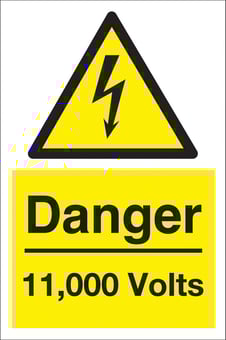 Picture of Danger 11,000 Volts Sign LARGE - 400 x 600Hmm - Rigid Plastic - [AS-WA10A-RP]