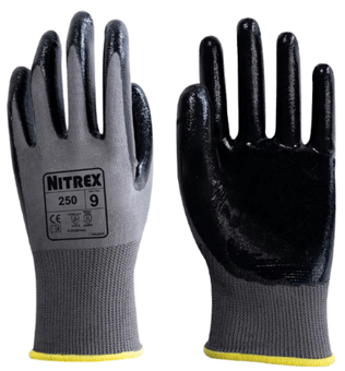 picture of Unigloves Nitrex 250 Nitrile Palm Coated Light Duty Gloves - Grey/Black - UGL-P-250