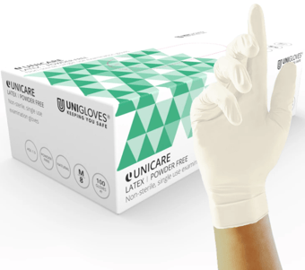 Picture of Unicare Latex EN455 Medical Grade Examination Gloves - Natural - Box of 50 Pairs - UGL-P-GS001