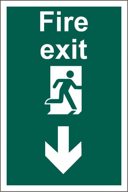 picture of Fire Exit Sign - Arrow Down - Complies to BS 5499 (Part 4) 2000 - 200 x 300Hmm - Rigid Plastic - [AS-SA133-RP]