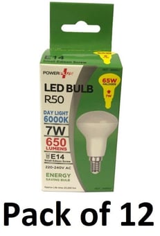 picture of Power Plus - 7W - E14 Energy Saving R50 LED Bulb - 650 Lumens - 6000k Day Light - Pack of 12 - [PU-3499]