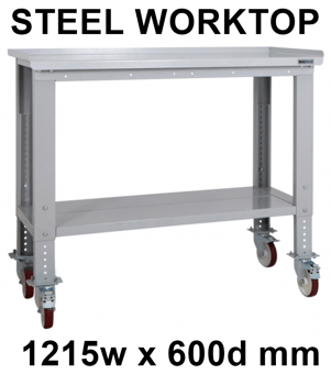 picture of BiGDUG Heavy Duty Height Adjustable Mobile Workbench - 860-1280h x 1215w x 600d mm - Steel Worktop - [BDU-HDMWB126S]