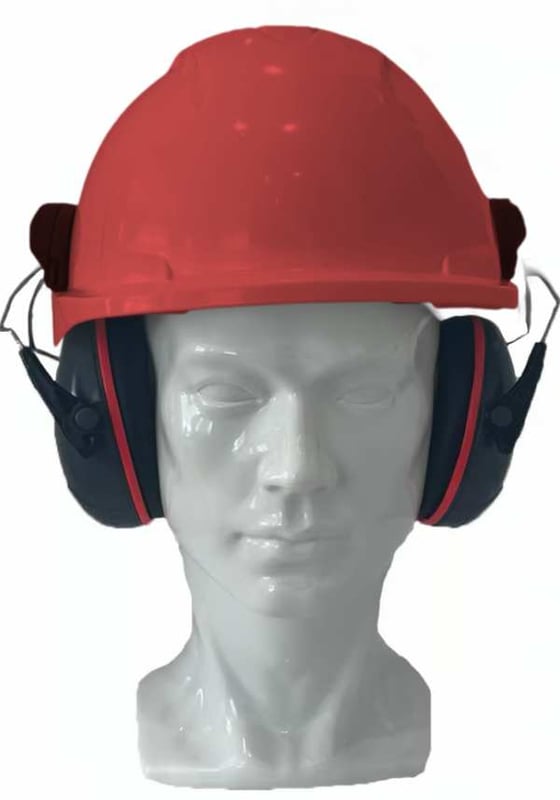Jsp Evo3 Red Vented Hard Hat With Sonis Compact Helmet Mounted Ear Defenders - [IH-EVO3RSONISC]