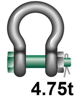 Picture of Green Pin Standard Bow Shackle with Safety Nut and Bolt Pin - 4.75t W.L.L - EN 13889 - [GT-GPSAB4.75]