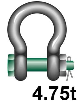 picture of Green Pin Standard Bow Shackle with Safety Nut and Bolt Pin - 4.75t W.L.L - EN 13889 - [GT-GPSAB4.75]
