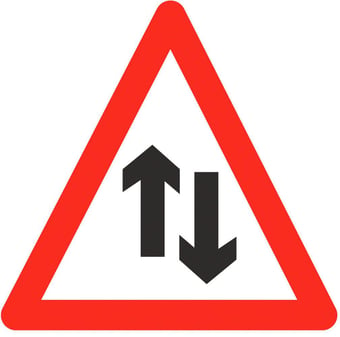 picture of Traffic Two Way Traffic Triangle Sign - Class 1 Ref BSEN 12899-1 2001 - 600mm Tri. - Reflective - 3mm Aluminium - [AS-TR19-ALU]