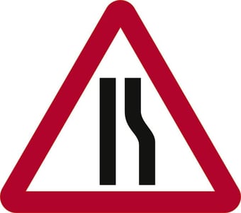 Picture of Spectrum Road Narrows Offside - Classic Roll Up Traffic Sign 600mm Tri - [SCXO-CI-14121]