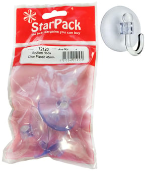 picture of StarPack - 72120 - Suction Hook - Clear Plastic - 45mm - Pack of 3 - [AF-5013249259530] - (DISC-R)