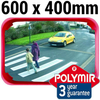 picture of MULTI-PURPOSE MIRROR - Polymir - 600 x 400mm - Red Frame - To View 2 Directions - 3 Year Guarantee - [VL-R524]