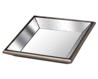 Picture of Hill Interiors Astor Distressed Mirrored Square Tray W/Wooden Detailing Sml - [PRMH-HI-20310]