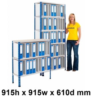 picture of BiGDUG BiG340 40 Lever Arch File Shelving - 915h x 915w x 610d mm - 3 Levels - Blue & Grey - [BDU-B3LA40BG]