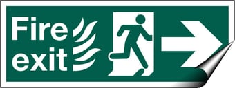 picture of Fire Exit Pointing East Sign - Complies With Hospital Technical Memorandum 65 - 400 x 150Hmm - Self Adhesive Vinyl - [AS-HTM1-SAV]