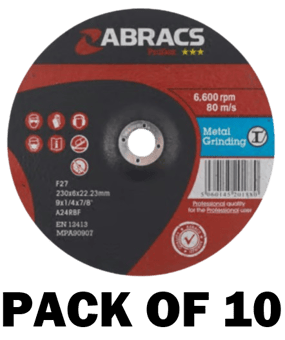picture of Abracs Proflex 230mm x 6.0mm x 22mm DPC Metal Grinding Disc - A30S4BF Grade - Pack of 10 - [ABR-PF23060DM]