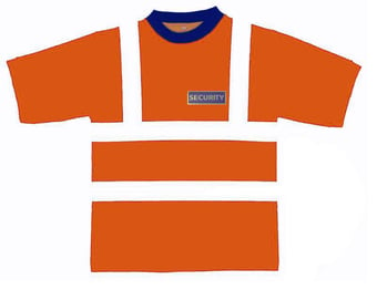 picture of SECURITY Printed Front and Back - Hi Vis Value Orange T-Shirt Shirt - EN471 Class 2 GO/RT 3279 - Navy Collar - BI-39