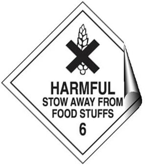 picture of Harmful - Stow Away From Food Stuffs Label - 100 X 100Hmm - Self Adhesive Vinyl - [AS-DA13-SAV]