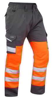 Picture of BIDEFORD Leo EcoViz Poly/Cotton Cargo Trousers - HV Orange/Grey - Tall Leg - LE-CT01-O/GY-T
