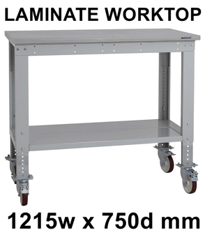 picture of BiGDUG Heavy Duty Height Adjustable Mobile Workbench - 860-1280h x 1215w x 750d mm - Laminate Worktop - [BDU-HDMWB127L]