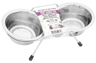 picture of Prima Stainless Steel Double Diner Pet Bowl Set 3pc 500ml - [PD-17275C]
