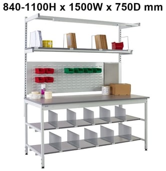 picture of QMP Pack Tek Individual Workbench Kit 4 - 840-1100H x 1500W x 750D mm - Laminate Worktop - [QM-BPI841575PL4]