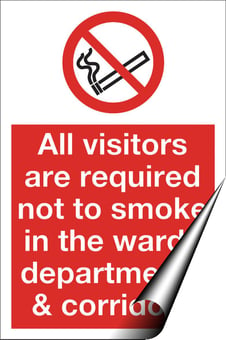 picture of Visitors Not to Smoke in Wards/Departments/Corridors Sign - 200 x 300Hmm - Self Adhesive Vinyl - [AS-PR25-SAV]