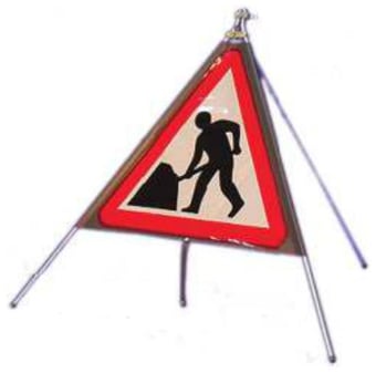Picture of Roll-up Traffic Signs - Men at Work LARGE - 750mm Tri. - Reflective - Reinforced PVC - [QZ-7001.750.SF]