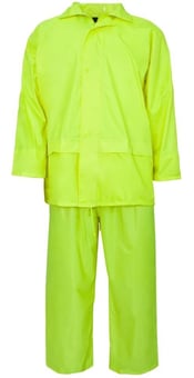 picture of PVC Waterproof Yellow Rainsuit With Hood - Jacket and Trousers - 195 GSM - ST-18381