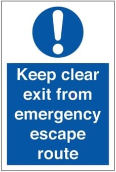 Picture of Keep Clear Emergency Escape Route Sign LARGE- 400 x 600Hmm - Rigid Plastic- [AS-MA24-RP]