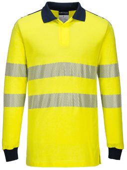 picture of Portwest FR702 - PW3 Flame Resistant Hi-Vis Polo Shirt Yellow/Navy - PW-FR702YNR