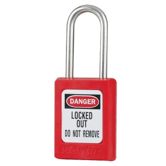 picture of Masterlock - S31 Zenex Thermoplastic Safety Padlock - Red - 4.76mm Extra Thin Stainless Steel Shackle With One Unique Key - [MA-S31KARED]