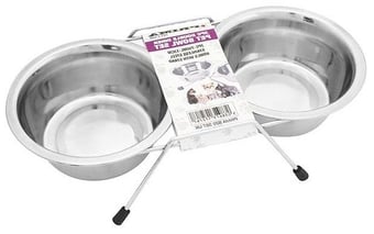 picture of Prima Stainless Steel Double Diner Pet Bowl Set 3pc 750ml - [PD-17276C]