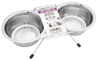 picture of Prima Stainless Steel Double Diner Pet Bowl Set 3pc 750ml - [PD-17276C] - (DISC-R)