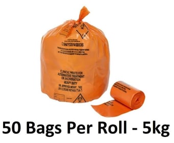 picture of Orange NHS Alternative Treatment Waste Sacks - Medium - Medium Duty - 14" x 22" x 25" - 50 Bags Per Roll - 5kg - [OL-OL802/A] - (HP)