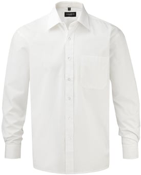 picture of Russell 936M Collection Men's White Long Sleeve Pure Cotton Easy Care Poplin Shirt - BT-936M-WHT