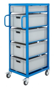 picture of Euro Container Trolley - 1350h x 465w x 715d mm - 4 x 42L & 1 x 20L Capacity Boxes - [BDU-UZECTS3]