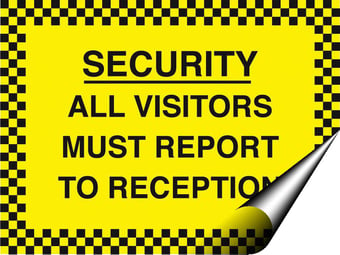 picture of Security All Visitors Must Report to Reception Sign - 400 x 300Hmm - Self Adhesive Vinyl - [AS-SEC2-SAV]