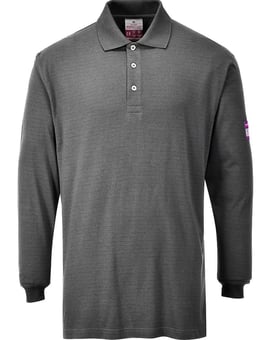 picture of Portwest - Grey Flame Resistant Anti-Static Long Sleeve Polo - PW-FR10GRR