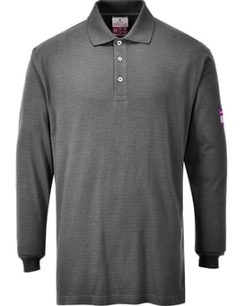 Picture of Portwest - Grey Flame Resistant Anti-Static Long Sleeve Polo - PW-FR10GRR