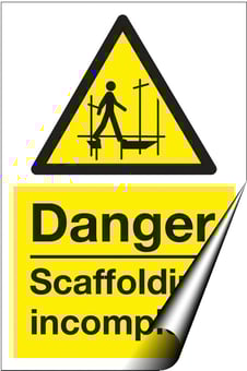 picture of Danger Scaffolding Incomplete Sign - 200 x 300Hmm - Self Adhesive Vinyl [AS-WA129-SAV]