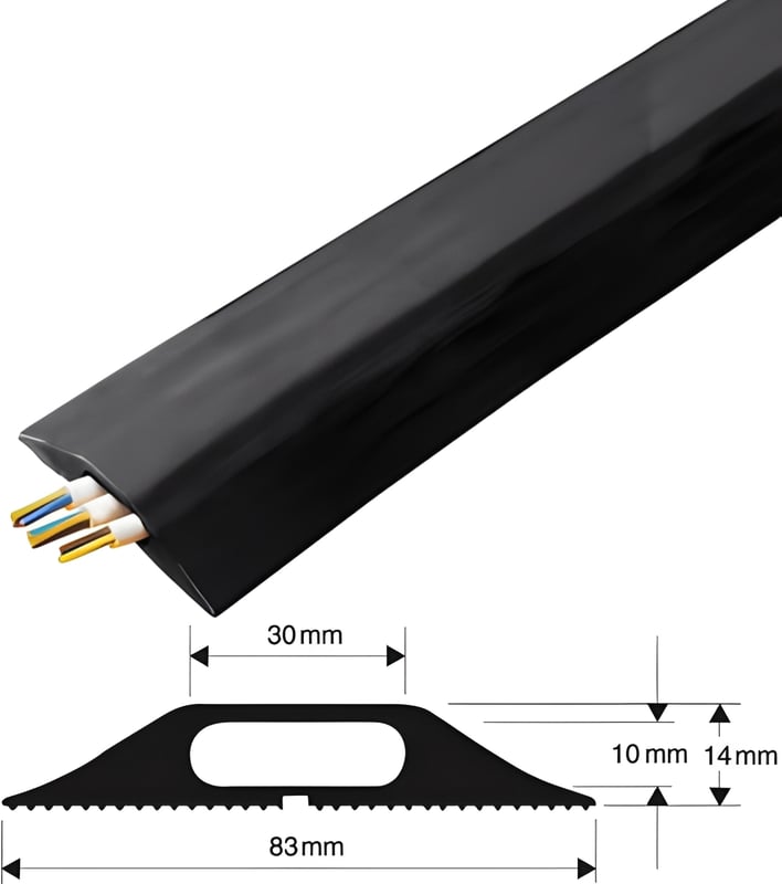 Vulcascot Superior Office Floor Cable Protector - 30 x 10 mm Channel - Black - Price per meter - [VS-TYPE-B]