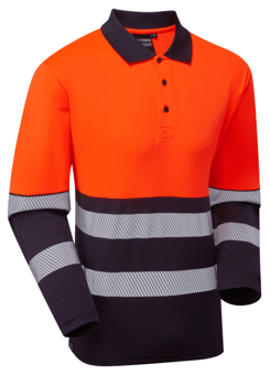 picture of Supertouch Essentials Hi-Vis Eco Orange/Navy CoolAir Long Sleeve Polo - ST-ESS600-ON