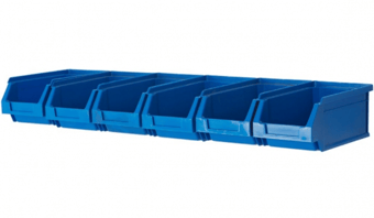 Picture of BiGDUG Wall Mounted Bin Rail Kit - 6 x Blue Plastic Parts Bins - 80h x 600w x 170d mm - [BDU-TYBRB51B]