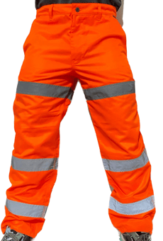 Picture of Orange Hi Vis 3 Band Polycotton Trousers - Regular Leg - [PLW-PTO26R] - (NICE)