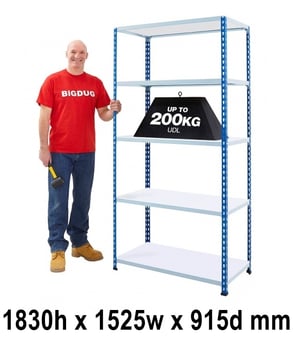 picture of BiG200 Blue & Galvanised Shelving 5 Levels - Melamine Shelves -  1830h x 1525w x 915d mm - [BDU-B21815095BZM]