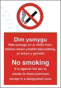 picture of Welsh No Smoking - Against the Law to Smoke in Premises Except Designated Sign - 160 X 230Hmm - Rigid Plastic - [AS-PR517-RP]