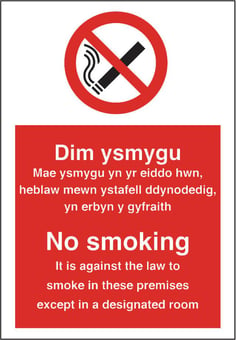 Picture of Welsh No Smoking - Against the Law to Smoke in Premises Except Designated Sign - 160 X 230Hmm - Rigid Plastic - [AS-PR517-RP]