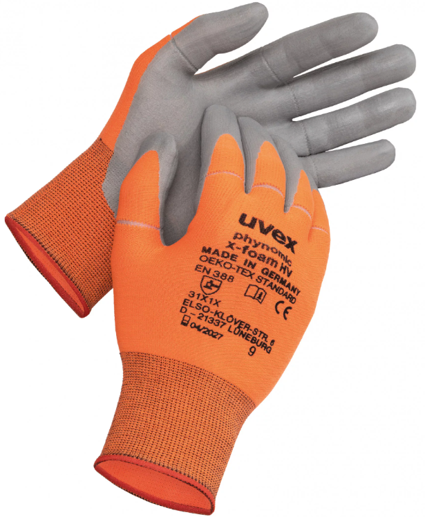 Uvex Phynomic X-Foam HV Safety Gloves - Grey/Orange - Pair - TU-60054