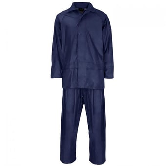 picture of PVC Waterproof Navy Blue Rainsuit With Hood - Jacket and Trousers - ST-18391